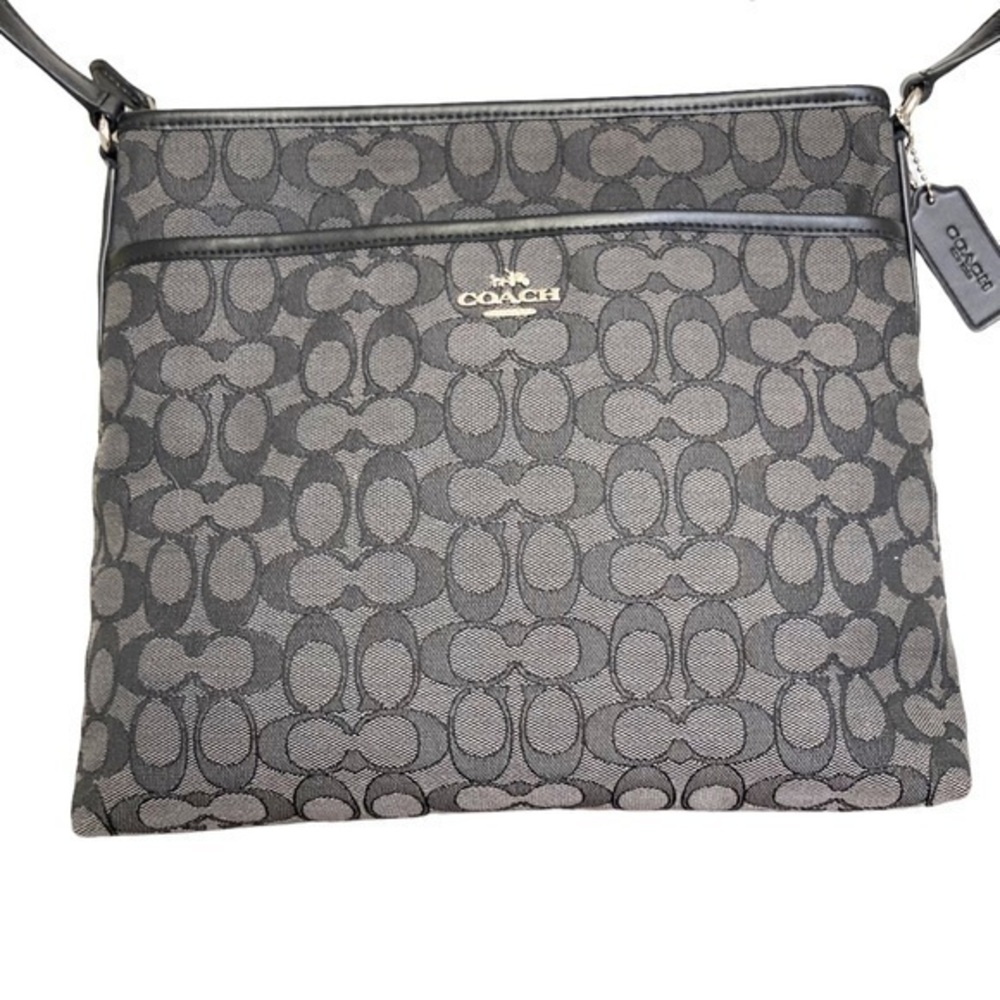 COACH Signature Canvas Zip File Crossbody Shoulder Bag F58285 black gray